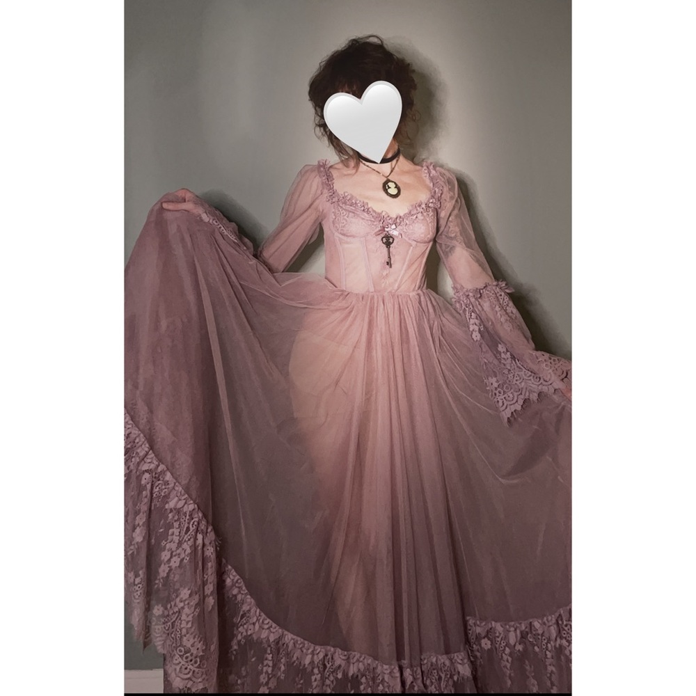 Lady Dance With Death Sheer Lace Maxi Dress Dolls Kill Dusty Lavender size Small